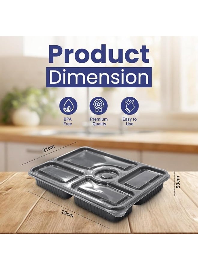 Lynacz Original 96-Piece Set: Includes 48 rectangular 5-compartment containers and 48 matching lids, providing a convenient bulk supply for home and commercial food preparation. - Image 2