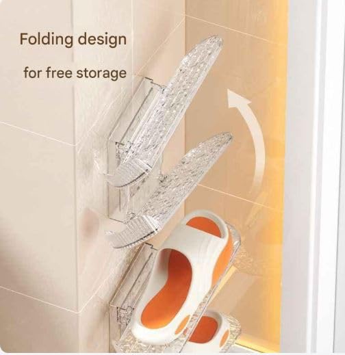 Azelf Folding WallMounted Shoe Rack Adjustable Layered Slipper Storage with SpaceSaving Suction Cups - Image 3
