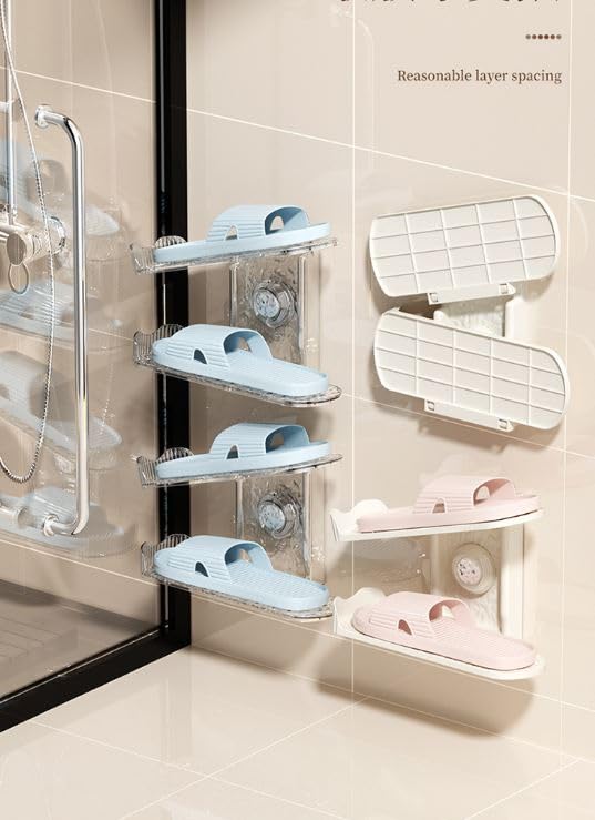 Azelf Folding WallMounted Shoe Rack Adjustable Layered Slipper Storage with SpaceSaving Suction Cups - Image 5