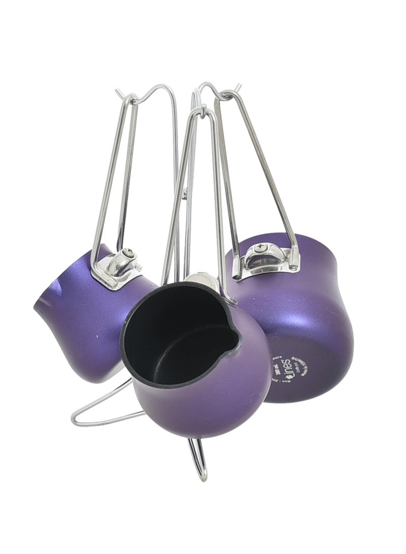 lines 19 Piece Lines Turkish Granite Cookware Set– Pots 18/20/24/28 CM + Fry Pan 26 CM + Wok 28 CM + Saucepan 16 CM + 34.5 CM Oven Tray + 4 Coffee Pots with Stand – Stainless Steel Lid – 7 Colors purple color - Image 3