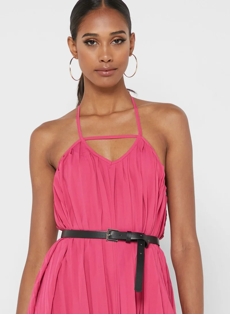 ELLA Pleated Belted Strappy Dress