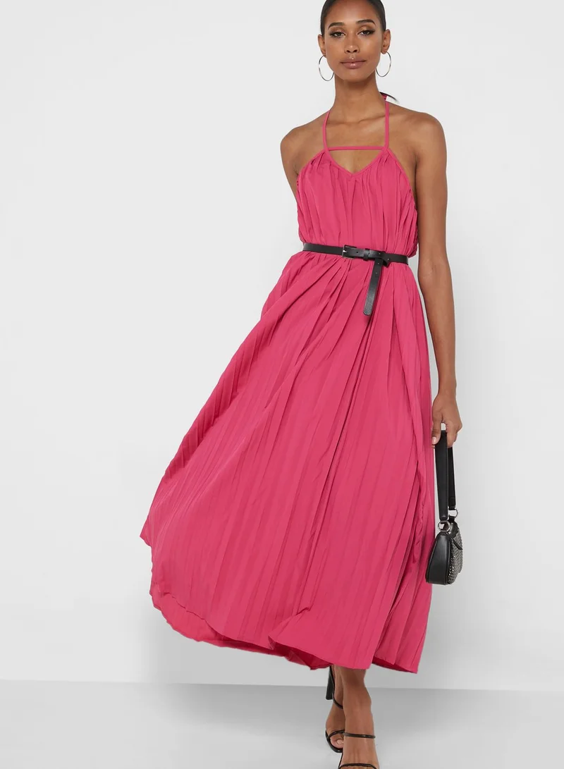 ELLA Pleated Belted Strappy Dress