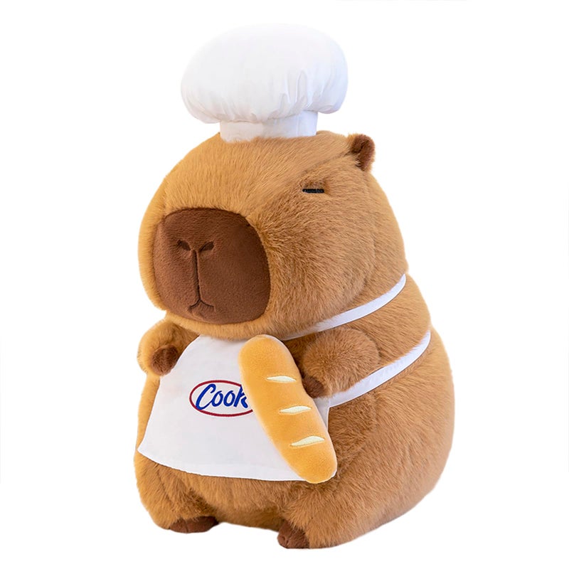 Ditucu Cute Capybara Plush with Cooking Chef Hat 13 inch French Baguette Bread Capibara Stuffed Animal Soft Plushies Toys Gifts for Kids Brown - Image 3