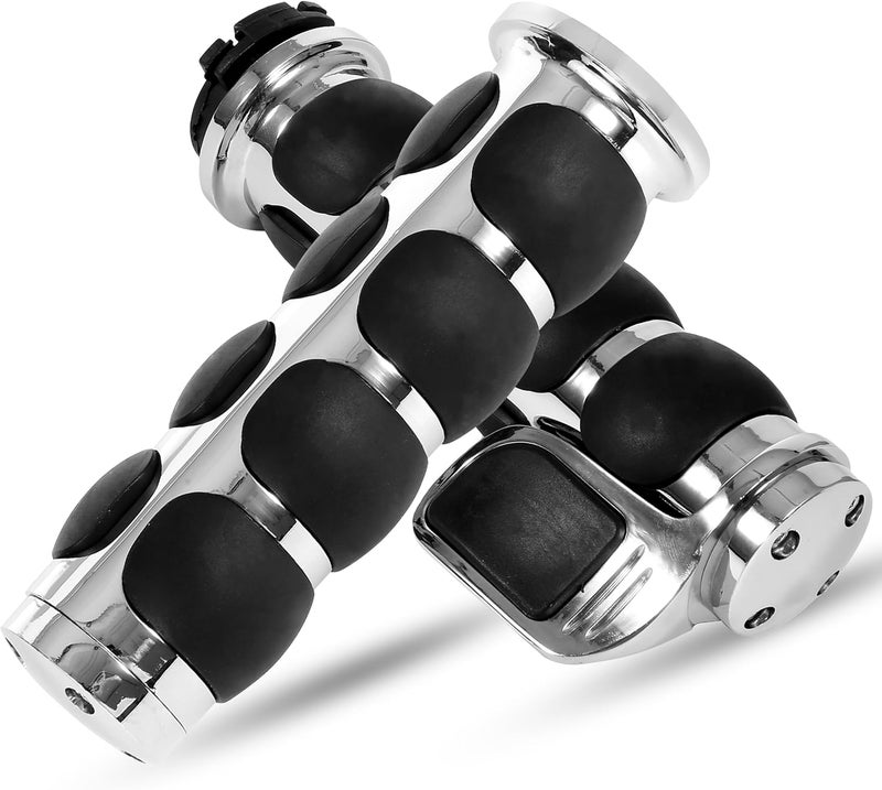 INNOGLOW Motorcycle Hand Grips 1" Universal Non-Slip Handgrips Handlebar Grips with Throttle Assist Chrome Black Aluminum Rubber for Harley Kawasiki Suzuki Cruisers - Image 1