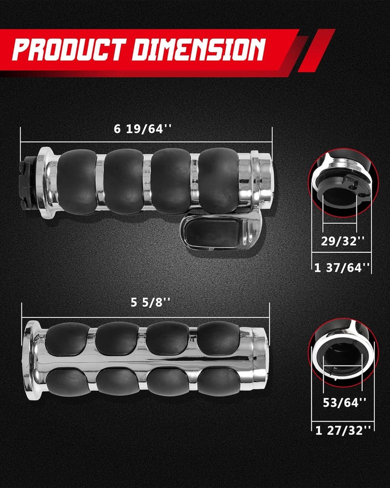 INNOGLOW Motorcycle Hand Grips 1" Universal Non-Slip Handgrips Handlebar Grips with Throttle Assist Chrome Black Aluminum Rubber for Harley Kawasiki Suzuki Cruisers - Image 2