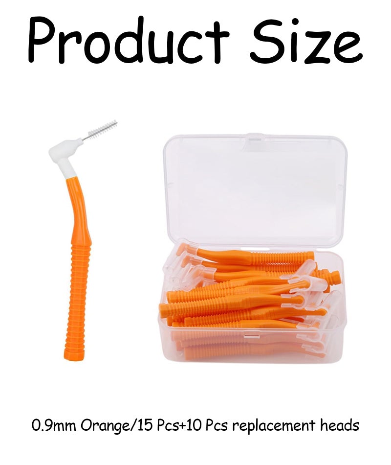 NUDFSY 25 Pcs Interdental Brush for Teeth, Can Be Replaced L-Shape Interdental Brush Flosser for Teeth Clean Toothbrush Seam Brush Brush Orthodontics (Orange) - Image 2
