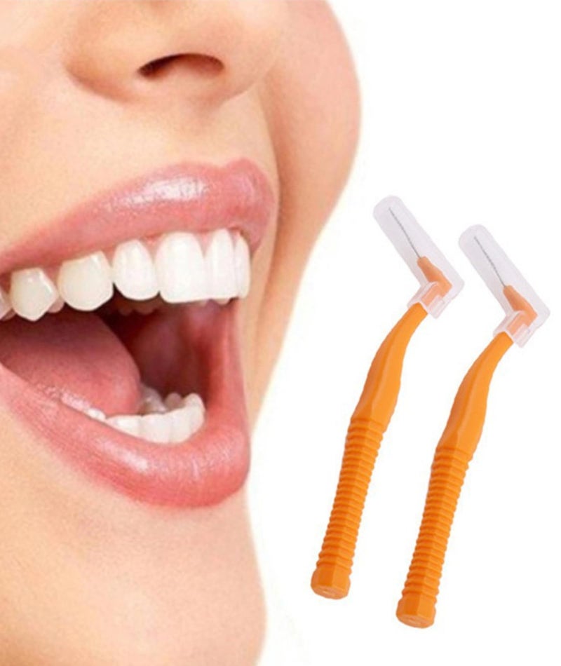 NUDFSY 25 Pcs Interdental Brush for Teeth, Can Be Replaced L-Shape Interdental Brush Flosser for Teeth Clean Toothbrush Seam Brush Brush Orthodontics (Orange) - Image 3