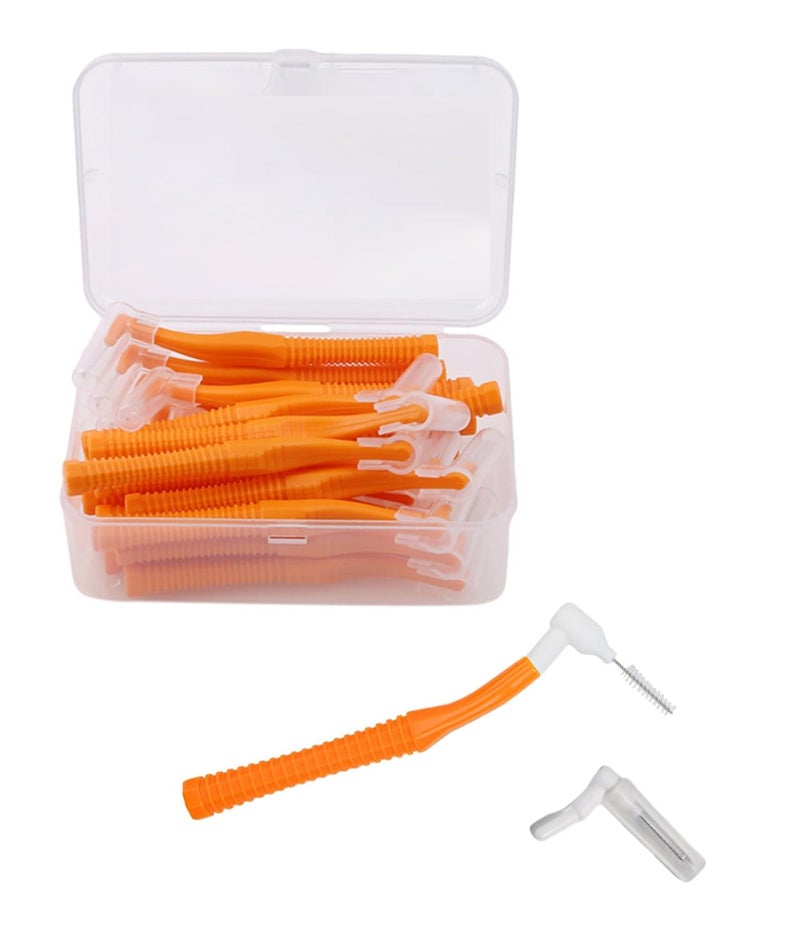 NUDFSY 25 Pcs Interdental Brush for Teeth, Can Be Replaced L-Shape Interdental Brush Flosser for Teeth Clean Toothbrush Seam Brush Brush Orthodontics (Orange) - Image 1