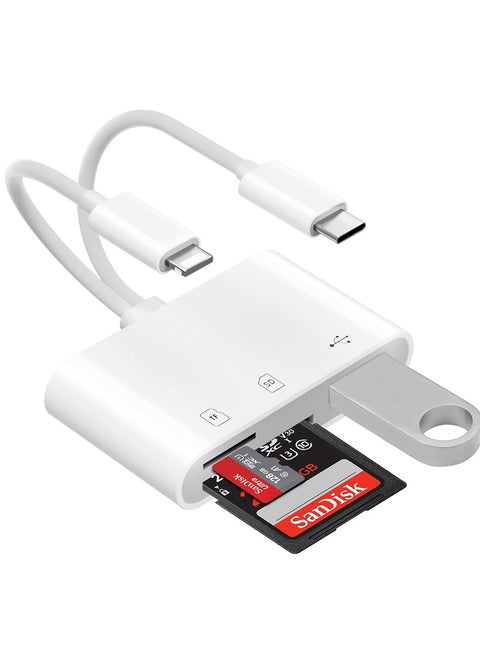 قارئ بطاقة SD 3 في 2 لأجهزة iPhone و USB-C، محول بطاقة ذاكرة عالي السرعة بفتحتين SD/TF، قارئ بطاقات الكاميرا بتوصيل وتشغيل، متوافق مع iPhone و iPad و Huawei والهواتف الذكية بمنفذ Type-C