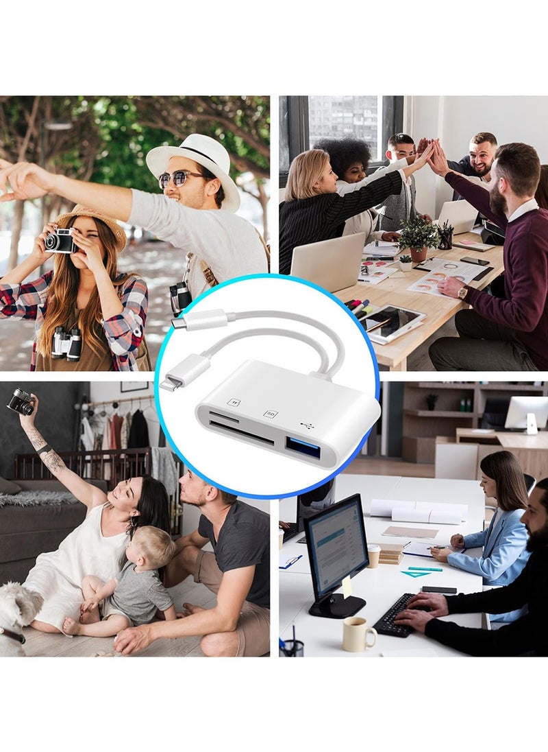 SD Card Reader 3-in-2 for iPhone & USB-C Devices, High-Speed Memory Card Adapter with Dual SD/TF Slots, Plug & Play Camera Card Viewer, Compatible with iPhone, iPad, Huawei & Type-C Smartphone
