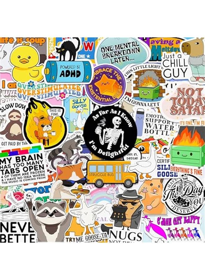 Arabest 225PCS Funny Holographic Stickers for Adults, Waterproof Vinyl Pack Sarcastic Relatable Meme Decals for Laptop, Water Bottle, Phone, Kindle, Journal, Scrapbooking, No Repeats (225PC Hot Mess) - Image 1