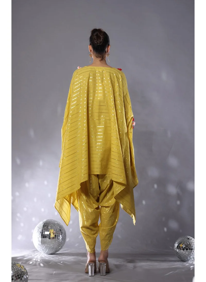 زيري سوق Sunkissed Yellow Cotton Lurex Kaftan Co-Ord Set