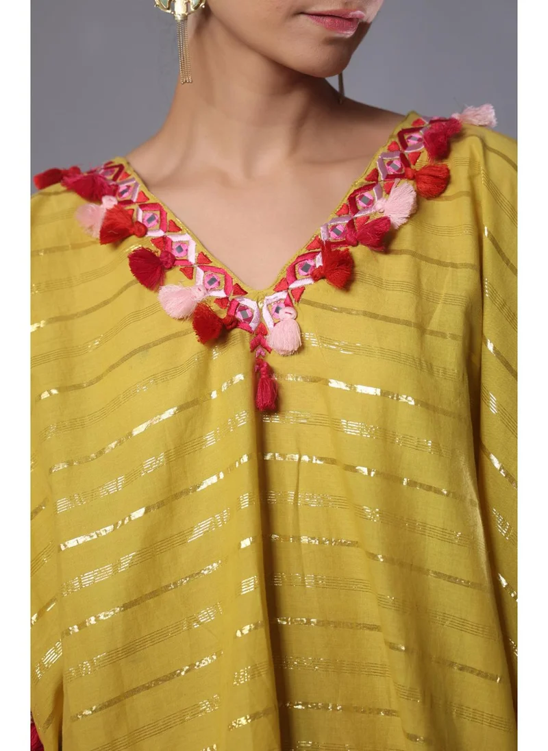 زيري سوق Sunkissed Yellow Cotton Lurex Kaftan Co-Ord Set