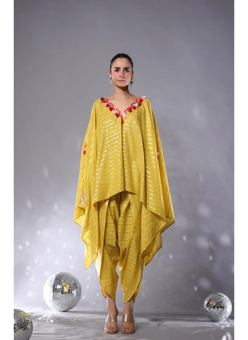 زيري سوق Sunkissed Yellow Cotton Lurex Kaftan Co-Ord Set