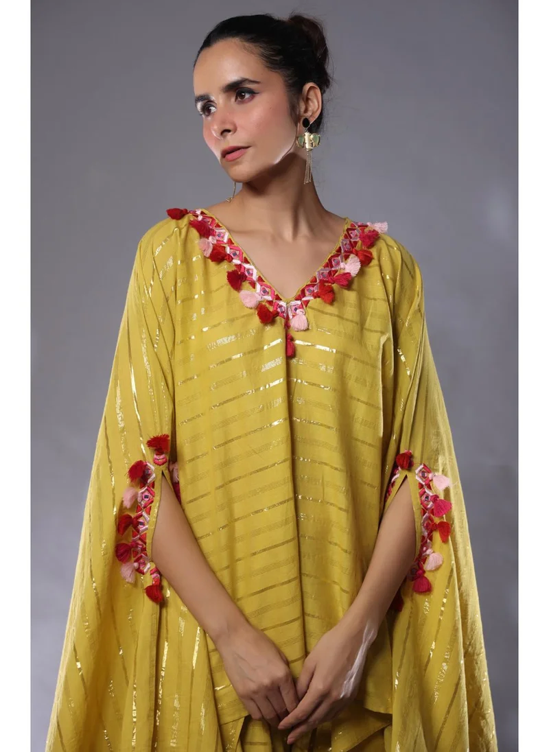 زيري سوق Sunkissed Yellow Cotton Lurex Kaftan Co-Ord Set