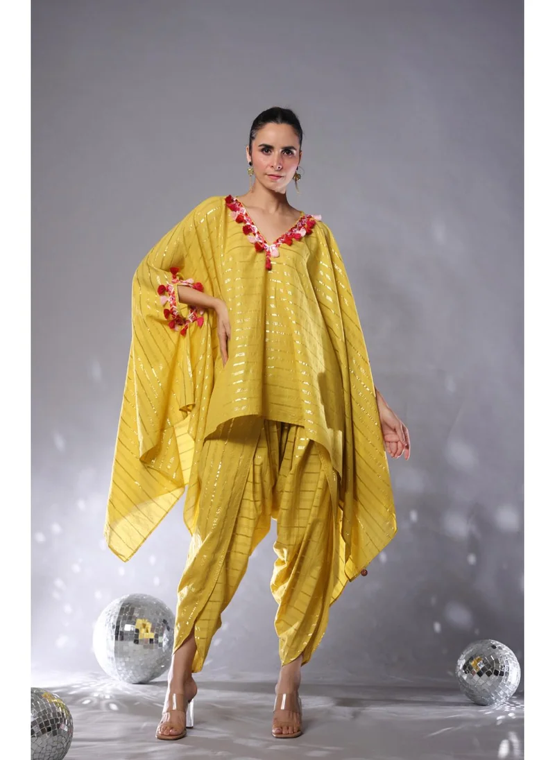 ZERESOUQ Sunkissed Yellow Cotton Lurex Kaftan Co-Ord Set
