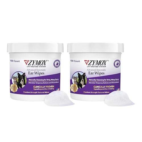 Zymox Advanced Enzymatic Ear Wipes for Dogs and Cats for Dirty Waxy Smelly Ears Premium Strength Ear Cleaner Wipes NonIrritating Hypoallergenic 100 CountPack of 2 - Image 1