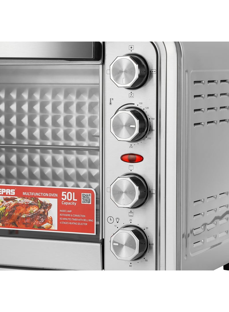GEEPAS Electric Oven with Rotisserie & Convection, 50L Oven| 60 Minutes Timer | Inside Lamp | Stainless Steel Heating Elements | Heat Resistant Tempered Window | 2000W Power 60 L 2000 W GO34012 Black - Image 3
