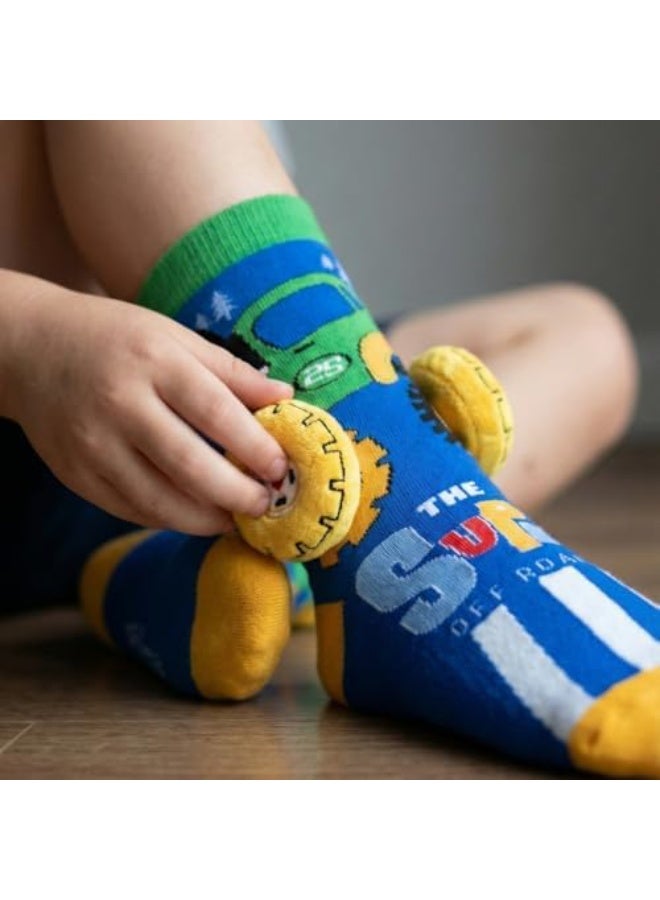 Glitters Funky 3D High Socks for Kids & Teens | Cartoon Car & Off-Road Design | Knee-High Socks with 3D Wheels | Soft Stretchable Fabric - Image 2