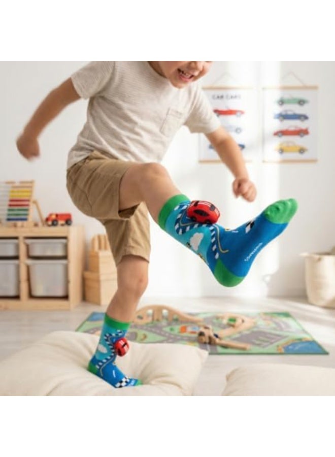 Glitters Funky 3D High Socks for Kids & Teens | Cartoon Car & Off-Road Design | Knee-High Socks with 3D Wheels | Soft Stretchable Fabric - Image 5