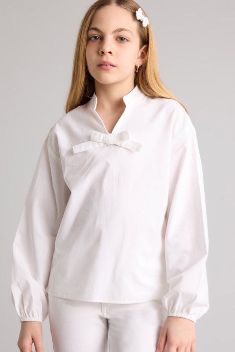 White Girl Girl Regular Fit Poplin Long Sleeve Blouse Casual