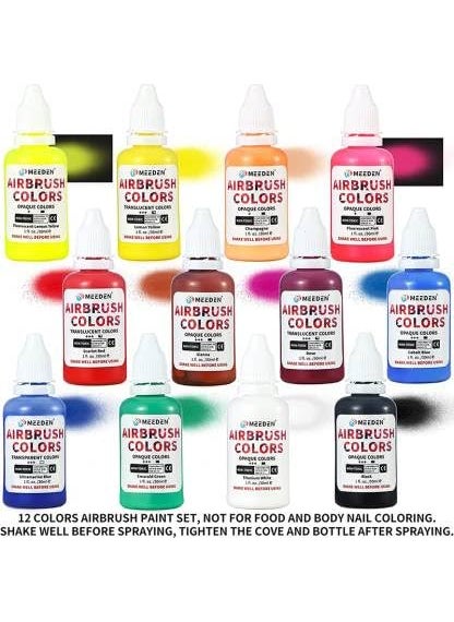 OSSDEN - MEEDEN MultiPurpose Airbrushing System Kit with Portable Mini Airbrush Compressor with 12 Colors 30ml Airbrush Paint - Image 1
