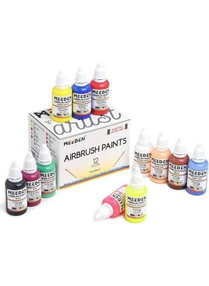 OSSDEN - MEEDEN MultiPurpose Airbrushing System Kit with Portable Mini Airbrush Compressor with 12 Colors 30ml Airbrush Paint - Image 1