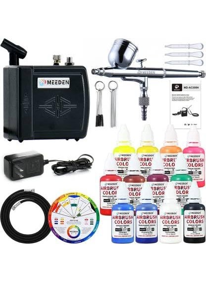 OSSDEN - MEEDEN MultiPurpose Airbrushing System Kit with Portable Mini Airbrush Compressor with 12 Colors 30ml Airbrush Paint - Image 1
