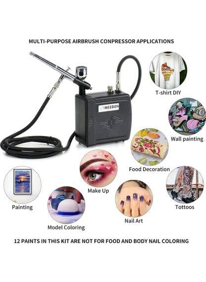 OSSDEN - MEEDEN MultiPurpose Airbrushing System Kit with Portable Mini Airbrush Compressor with 12 Colors 30ml Airbrush Paint - Image 1