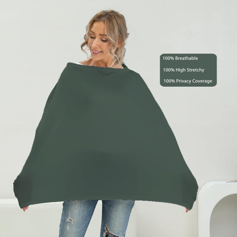 MeetJoy Breathable Car Seat Cover For Babies - Multi-Purpose Soft Rayon Nursing Cover For Breastfeeding  High Stretchy Infant Carseat Canopy  Stroller Cover (Smooth Rayon  Roman Green) - Image 3