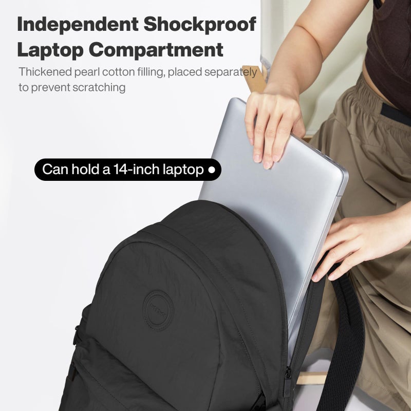 mixi Outdoor Lightweight Backpack Casual Carry On Laptop Backpack Travel Bookbag for Women Men, Water Resistant Durable Small Hiking Bag for Camping Weekender Sports College Work, 15 Inch, Black - Image 5