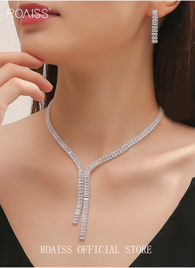 roaiss - مجموعة أقراط مكونة من 3 قطع من الزركون على شكل قطرة أذن متدلية من الماس لإكسسوارات فستان الزفاف للنساء فضي/شفاف - Image 1