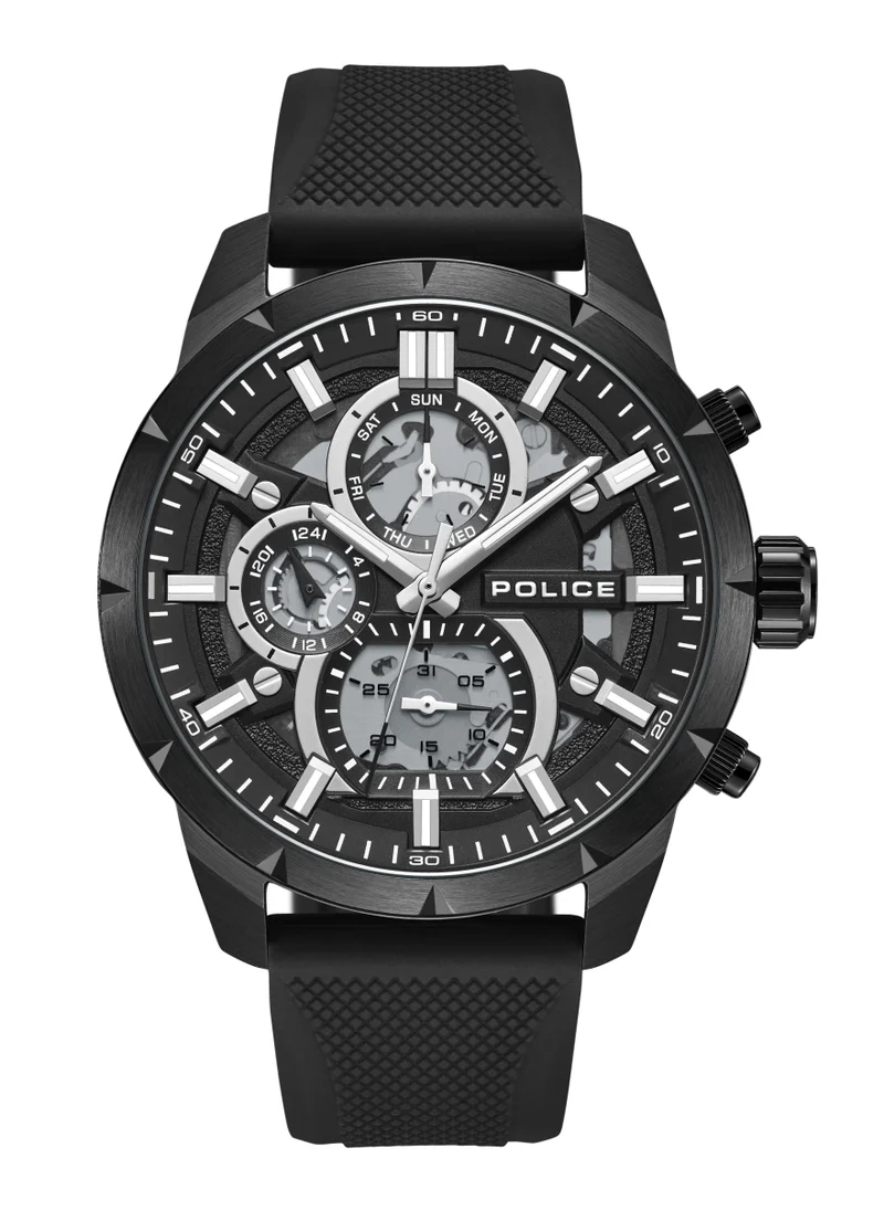 POLICE Neist Matt Black Dial Black Silicone Strap Gents Chronograph Watch With Stainless Steel Case