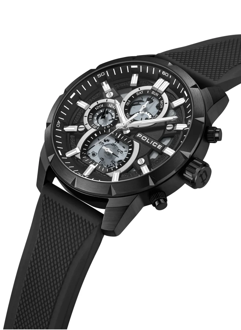 POLICE Neist Matt Black Dial Black Silicone Strap Gents Chronograph Watch With Stainless Steel Case