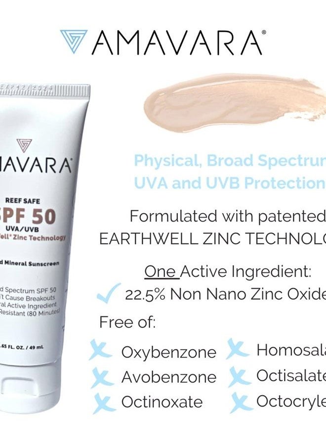 Amavara - Tinted Mineral Sunscreen SPF 50, Physical Zinc Based Sunblock, Vegan Waterproof Sun-Shield, Broad Spectrum Reef Safe Suntan Lotion for Sensitive Skin Face & Body, 1.65 Ounces (1-Pack) - Image 1