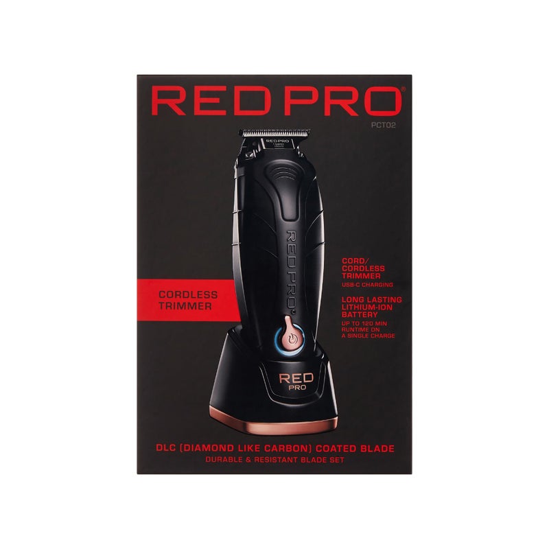 RED Pro Professional Cordless Hair Finishing Trimmer for Men, Electric Rechargeable Wireless Beard Detailer for Barbers and Stylists, Diamond Like Carbon Coated T-Blade with Zero Gapped (Matte Black) - Image 2