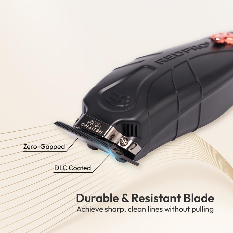RED Pro Professional Cordless Hair Finishing Trimmer for Men, Electric Rechargeable Wireless Beard Detailer for Barbers and Stylists, Diamond Like Carbon Coated T-Blade with Zero Gapped (Matte Black) - Image 3