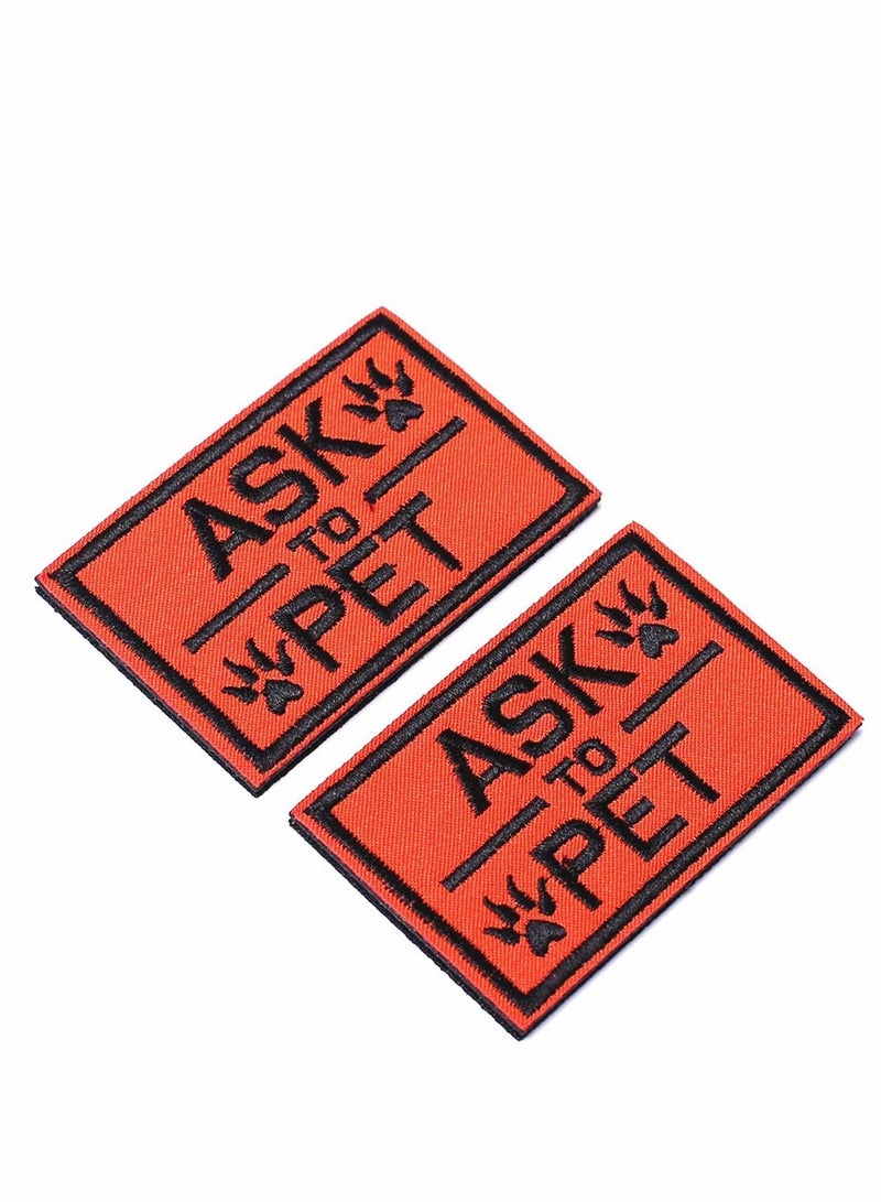Y&D Ask to Pet Dog Patches, 2 Pack Tags for Hook and Loop Patches Vests Harnesses Dogs, Badge in Training - Removable Patch Tactical Military, Orange  - Image 2