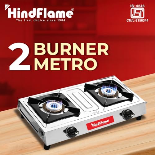 Hindflame 2 Burner Metro Stainless Steel Manual Gas Stove 1 Year Warranty (ISI Certified & BIS Approved) (2 Burner) - Image 2