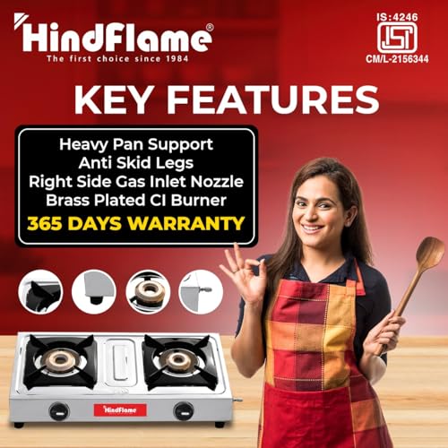 Hindflame 2 Burner Metro Stainless Steel Manual Gas Stove 1 Year Warranty (ISI Certified & BIS Approved) (2 Burner) - Image 4