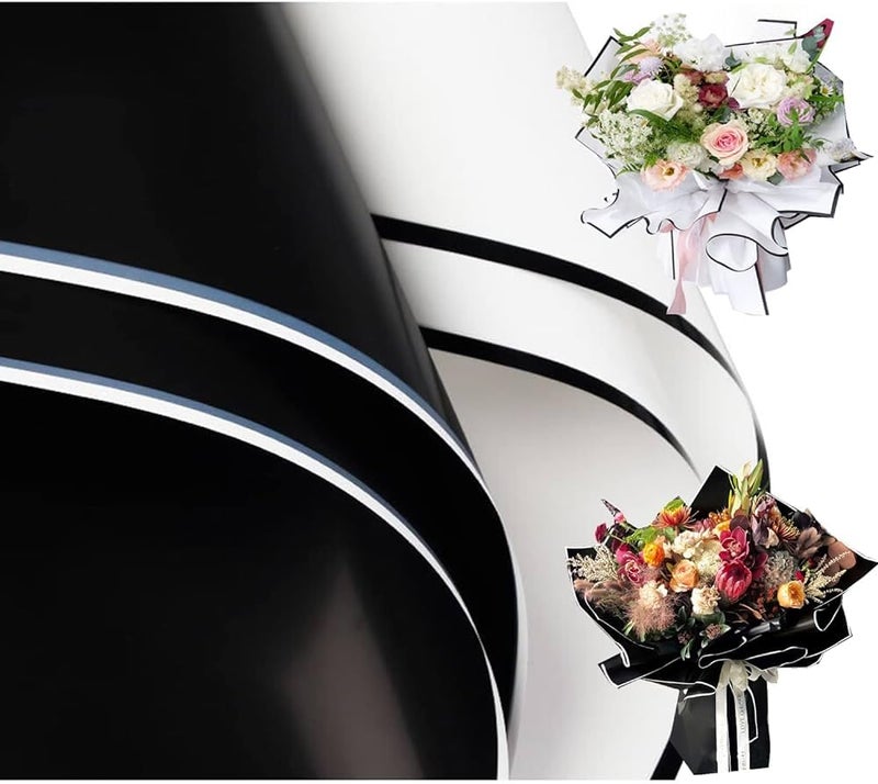 3A Featuretail Assorted Colour Waterproof Flower or Gift Wrapping Premium Paper Sheet | Korean Style Bouquet Wrap Sheets, 23 Inch x 23 Inch, Pack of (20pc Pack, Black & White) - Image 1