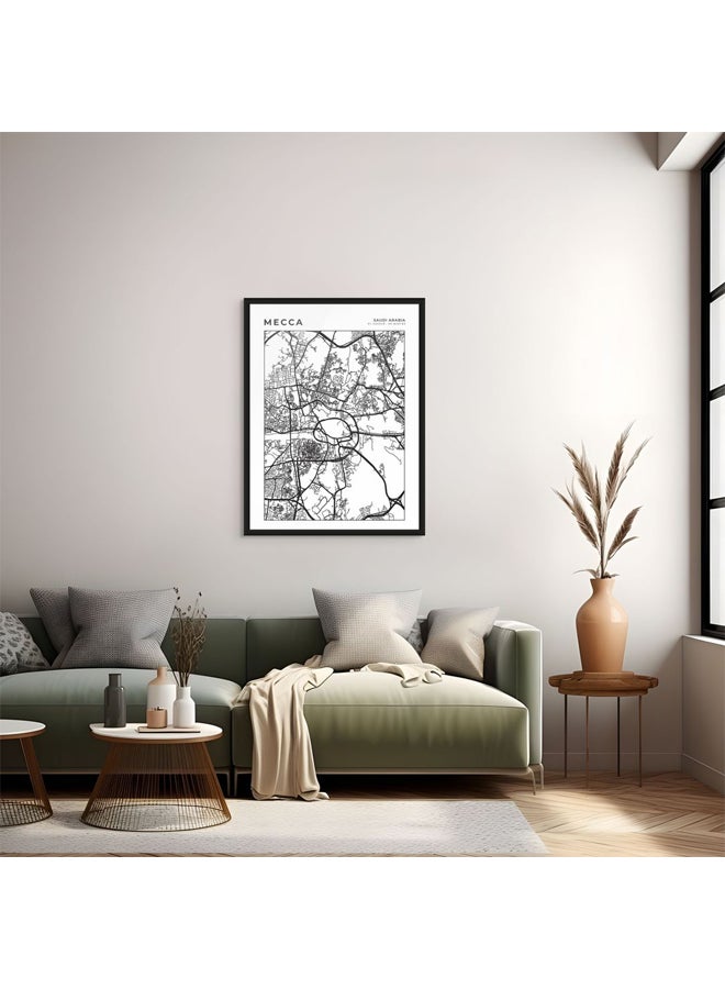آرت دیکور  ديكور فني مؤطر صورة فنية جميلة طباعة خريطة مدينة مكة باللون الأسود والأبيض ملصق حضري حديث للمملكة العربية السعودية هدية سفر جدار غرفة المعيشة مكتب غرفة النوم فندق استوديو خريطة عمل فني - Image 2
