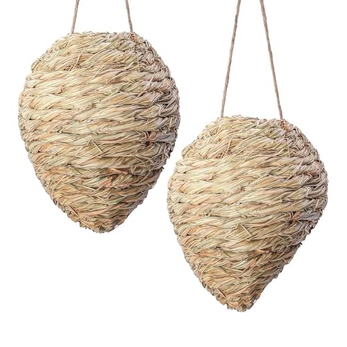 DECOHS 2 Pack Large Woven Reed Wasp Nest Decoy, 10 x 7.5 Inch Hanging Fake Wasp Nests Decoration, Faux Hornet Nest Wasps Deterrent for Outdoor Garden Yard Patio Eaves - Image 1
