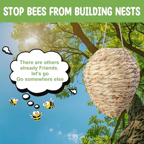 DECOHS 2 Pack Large Woven Reed Wasp Nest Decoy, 10 x 7.5 Inch Hanging Fake Wasp Nests Decoration, Faux Hornet Nest Wasps Deterrent for Outdoor Garden Yard Patio Eaves - Image 5