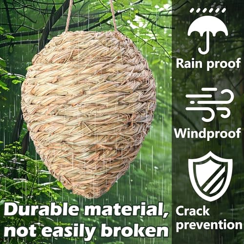 DECOHS 2 Pack Large Woven Reed Wasp Nest Decoy, 10 x 7.5 Inch Hanging Fake Wasp Nests Decoration, Faux Hornet Nest Wasps Deterrent for Outdoor Garden Yard Patio Eaves - Image 3