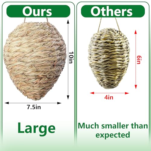 DECOHS 2 Pack Large Woven Reed Wasp Nest Decoy, 10 x 7.5 Inch Hanging Fake Wasp Nests Decoration, Faux Hornet Nest Wasps Deterrent for Outdoor Garden Yard Patio Eaves - Image 2