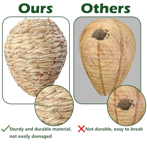 DECOHS 2 Pack Large Woven Reed Wasp Nest Decoy, 10 x 7.5 Inch Hanging Fake Wasp Nests Decoration, Faux Hornet Nest Wasps Deterrent for Outdoor Garden Yard Patio Eaves - Image 4