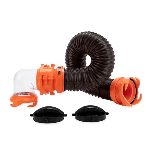 Camco RhinoFLEX Tote Tank 3-Ft RV Sewer Hose Kit - Features Clear Low-Profile 90-Degree Elbow & Steel Wire Reinforced Polyolefin Construction - Includes 4 Bayonet Prongs on Each End (39768) - Image 1