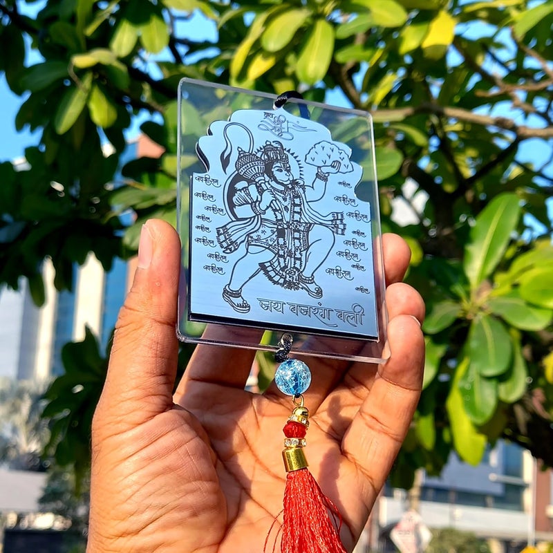 F Studio Lord Hanuman Double Sided Laser Engraved Car Hanging Car Rear View Mirror Decor Ornament Accessories (Clear & Silver) - Image 3