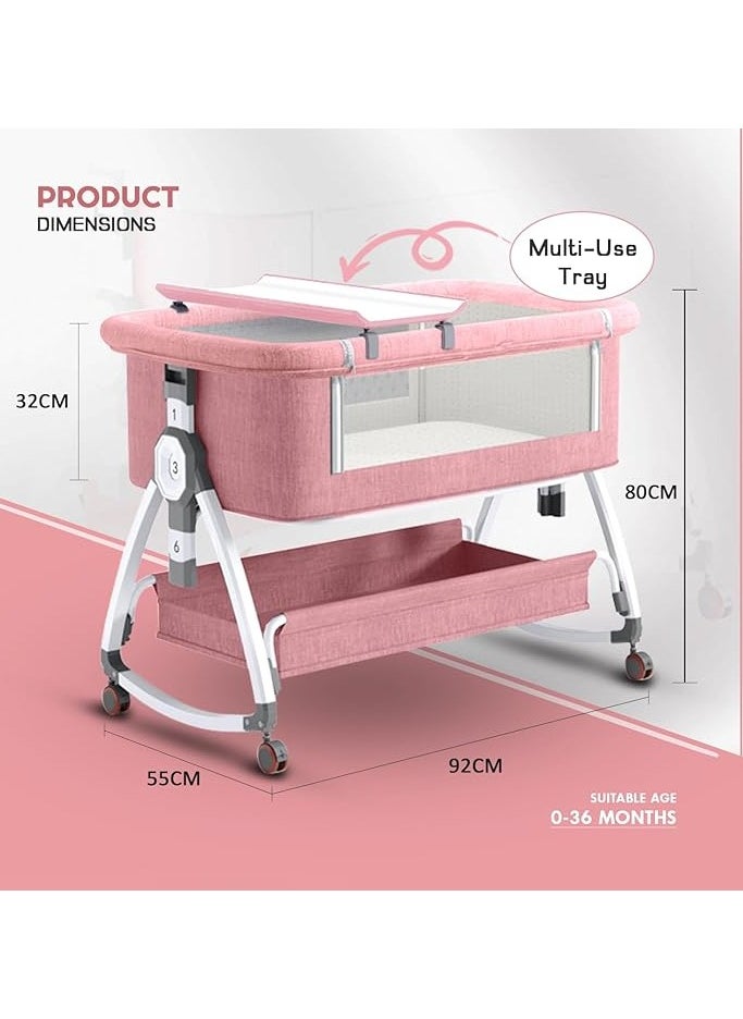 ARCOON - ARCOON 6-in-1 Baby Bedside Cot, Crib, Cradle Portable All-Mesh Bassinet with Multi-Purpose Tray,Wheels, Storage Basket, and 6 Height Adjustments, Easy Assembly for Newborns - Image 1